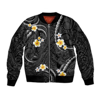 Black And Gray Bomber Jacket Curves Polynesian Tattoo Mix Plumeria Flowers