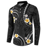 Black And Gray Button Sweatshirt Curves Polynesian Tattoo Mix Plumeria Flowers