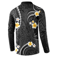 Black And Gray Button Sweatshirt Curves Polynesian Tattoo Mix Plumeria Flowers