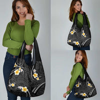 Black And Gray Grocery Bag Curves Polynesian Tattoo Mix Plumeria Flowers