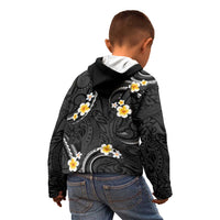 Black And Gray Kid Hoodie Curves Polynesian Tattoo Mix Plumeria Flowers