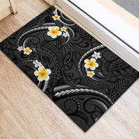 Black And Gray Rubber Doormat Curves Polynesian Tattoo Mix Plumeria Flowers