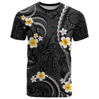 Black And Gray T Shirt Curves Polynesian Tattoo Mix Plumeria Flowers