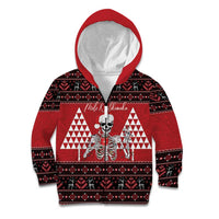 Personalized Hawaii Skull Christmas Kid Hoodie Mele Kalikimaka Hawaiian Kakau LT14 Zip Hoodie Red - Polynesian Pride