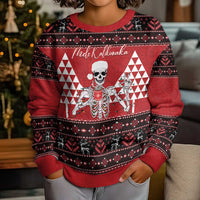 Personalized Hawaii Skull Christmas Kid Ugly Christmas Sweater Mele Kalikimaka Hawaiian Kakau LT14 - Polynesian Pride