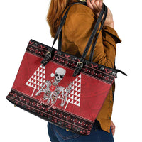 Personalized Hawaii Skull Christmas Leather Tote Bag Mele Kalikimaka Hawaiian Kakau - Polynesian Pride