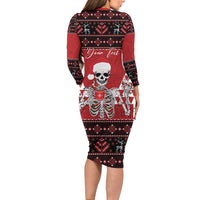 Personalized Hawaii Skull Christmas Long Sleeve Bodycon Dress Mele Kalikimaka Hawaiian Kakau - Polynesian Pride