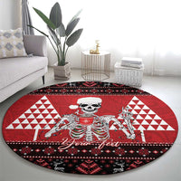 Personalized Hawaii Skull Christmas Round Carpet Mele Kalikimaka Hawaiian Kakau - Polynesian Pride