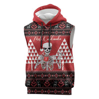 Personalized Hawaii Skull Christmas Sleeveless Hoodie Mele Kalikimaka Hawaiian Kakau LT14 Red - Polynesian Pride