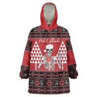 Personalized Hawaii Skull Christmas Wearable Blanket Hoodie Mele Kalikimaka Hawaiian Kakau LT14 One Size Red - Polynesian Pride