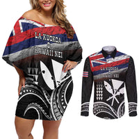 Hawaii Independence Day Couples Matching Off Shoulder Short Dress and Long Sleeve Button Shirt La Kuokoa - Happy 28th November