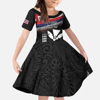 Hawaii Independence Day Family Matching Long Sleeve Bodycon Dress and Hawaiian Shirt La Kuokoa - Happy 28th November LT14 Daughter's Dress Black - Polynesian Pride