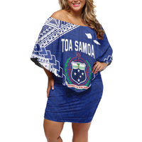 Toa Samoa Rugby Custom Off Shoulder Short Dress Go Champions Pacific Samoan Pattern - Polynesian Pride