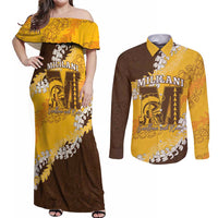 Personalized Mililani Hawaii High School Couples Matching Off Shoulder Maxi Dress and Long Sleeve Button Shirt Puakenikeni Lei Hawaiian Pattern - Polynesian Pride