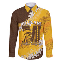 Personalized Mililani Hawaii High School Family Matching Long Sleeve Bodycon Dress and Hawaiian Shirt Puakenikeni Lei Hawaiian Pattern LT14 Dad's Shirt - Long Sleeve Yellow - Polynesian Pride