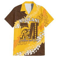 Personalized Mililani Hawaii High School Family Matching Mermaid Dress and Hawaiian Shirt Puakenikeni Lei Hawaiian Pattern LT14 Dad's Shirt - Short Sleeve Yellow - Polynesian Pride