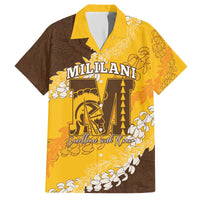 Personalized Mililani Hawaii High School Family Matching Off The Shoulder Long Sleeve Dress and Hawaiian Shirt Puakenikeni Lei Hawaiian Pattern LT14 Dad's Shirt - Short Sleeve Yellow - Polynesian Pride