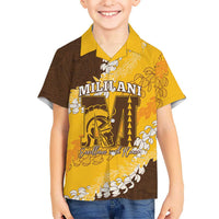 Personalized Mililani Hawaii High School Family Matching Off Shoulder Maxi Dress and Hawaiian Shirt Puakenikeni Lei Hawaiian Pattern LT14 Son's Shirt Yellow - Polynesian Pride