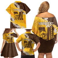 Personalized Mililani Hawaii High School Family Matching Off Shoulder Short Dress and Hawaiian Shirt Puakenikeni Lei Hawaiian Pattern - Polynesian Pride