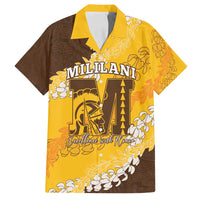 Personalized Mililani Hawaii High School Family Matching Off Shoulder Short Dress and Hawaiian Shirt Puakenikeni Lei Hawaiian Pattern LT14 Dad's Shirt - Short Sleeve Yellow - Polynesian Pride