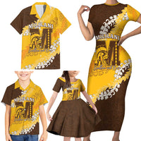 Personalized Mililani Hawaii High School Family Matching Short Sleeve Bodycon Dress and Hawaiian Shirt Puakenikeni Lei Hawaiian Pattern LT14 - Polynesian Pride