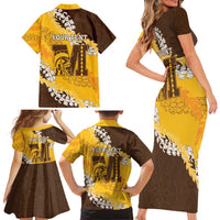 Personalized Mililani Hawaii High School Family Matching Short Sleeve Bodycon Dress and Hawaiian Shirt Puakenikeni Lei Hawaiian Pattern LT14 - Polynesian Pride