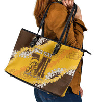 Personalized Mililani Hawaii High School Leather Tote Bag Puakenikeni Lei Hawaiian Pattern - Polynesian Pride