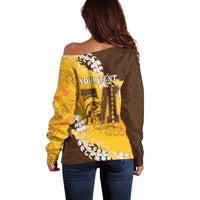 Personalized Mililani Hawaii High School Off Shoulder Sweater Puakenikeni Lei Hawaiian Pattern - Polynesian Pride