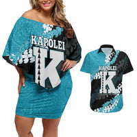 Personalized Kapolei Hawaii High School Couples Matching Off Shoulder Short Dress and Hawaiian Shirt Puakenikeni Lei Hawaiian Pattern - Polynesian Pride