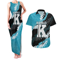 Personalized Kapolei Hawaii High School Couples Matching Tank Maxi Dress and Hawaiian Shirt Puakenikeni Lei Hawaiian Pattern LT14 Teal - Polynesian Pride
