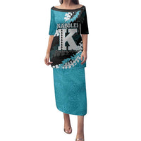 Personalized Kapolei Hawaii High School Family Matching Puletasi and Hawaiian Shirt Puakenikeni Lei Hawaiian Pattern LT14 Mom's Dress Teal - Polynesian Pride