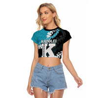 Personalized Kapolei Hawaii High School Raglan Cropped T Shirt Puakenikeni Lei Hawaiian Pattern - Polynesian Pride