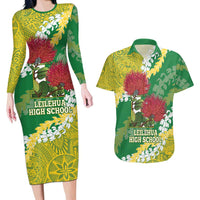 Personalized Leilehua Hawaii High School Couples Matching Long Sleeve Bodycon Dress and Hawaiian Shirt Puakenikeni Lei Hawaiian Pattern - Polynesian Pride