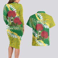 Personalized Leilehua Hawaii High School Couples Matching Long Sleeve Bodycon Dress and Hawaiian Shirt Puakenikeni Lei Hawaiian Pattern - Polynesian Pride