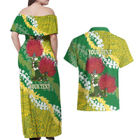 Personalized Leilehua Hawaii High School Couples Matching Off Shoulder Maxi Dress and Hawaiian Shirt Puakenikeni Lei Hawaiian Pattern LT14 - Polynesian Pride