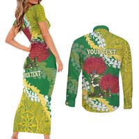 Personalized Leilehua Hawaii High School Couples Matching Short Sleeve Bodycon Dress and Long Sleeve Button Shirt Puakenikeni Lei Hawaiian Pattern LT14 - Polynesian Pride