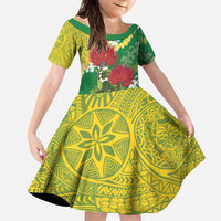 Personalized Leilehua Hawaii High School Family Matching Long Sleeve Bodycon Dress and Hawaiian Shirt Puakenikeni Lei Hawaiian Pattern LT14 Daughter's Dress Green - Polynesian Pride