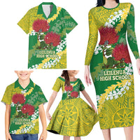 Personalized Leilehua Hawaii High School Family Matching Long Sleeve Bodycon Dress and Hawaiian Shirt Puakenikeni Lei Hawaiian Pattern LT14 - Polynesian Pride