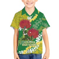 Personalized Leilehua Hawaii High School Family Matching Off Shoulder Short Dress and Hawaiian Shirt Puakenikeni Lei Hawaiian Pattern LT14 Son's Shirt Green - Polynesian Pride