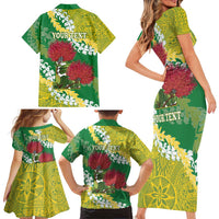 Personalized Leilehua Hawaii High School Family Matching Short Sleeve Bodycon Dress and Hawaiian Shirt Puakenikeni Lei Hawaiian Pattern - Polynesian Pride
