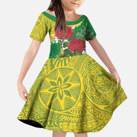 Personalized Leilehua Hawaii High School Family Matching Summer Maxi Dress and Hawaiian Shirt Puakenikeni Lei Hawaiian Pattern LT14 Daughter's Dress Green - Polynesian Pride