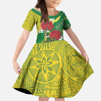Personalized Leilehua Hawaii High School Kid Short Sleeve Dress Puakenikeni Lei Hawaiian Pattern LT14 KID Green - Polynesian Pride