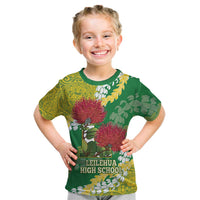 Personalized Leilehua Hawaii High School Kid T Shirt Puakenikeni Lei Hawaiian Pattern LT14 Green - Polynesian Pride