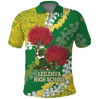Personalized Leilehua Hawaii High School Polo Shirt Puakenikeni Lei Hawaiian Pattern LT14 Green - Polynesian Pride