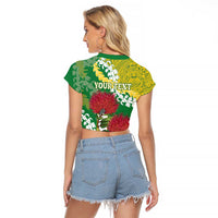 Personalized Leilehua Hawaii High School Raglan Cropped T Shirt Puakenikeni Lei Hawaiian Pattern - Polynesian Pride