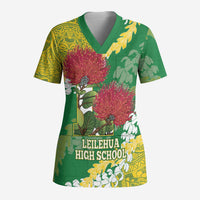Personalized Leilehua Hawaii High School Scrub Top Puakenikeni Lei Hawaiian Pattern - Polynesian Pride