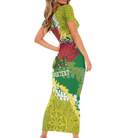 Personalized Leilehua Hawaii High School Short Sleeve Bodycon Dress Puakenikeni Lei Hawaiian Pattern LT14 - Polynesian Pride