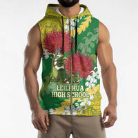 Personalized Leilehua Hawaii High School Sleeveless Zip Hoodie Puakenikeni Lei Hawaiian Pattern - Polynesian Pride