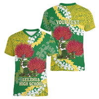 Personalized Leilehua Hawaii High School Women V-Neck T-Shirt Puakenikeni Lei Hawaiian Pattern LT14 - Polynesian Pride