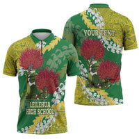 Personalized Leilehua Hawaii High School Zipper Polo Shirt Puakenikeni Lei Hawaiian Pattern LT14 - Polynesian Pride